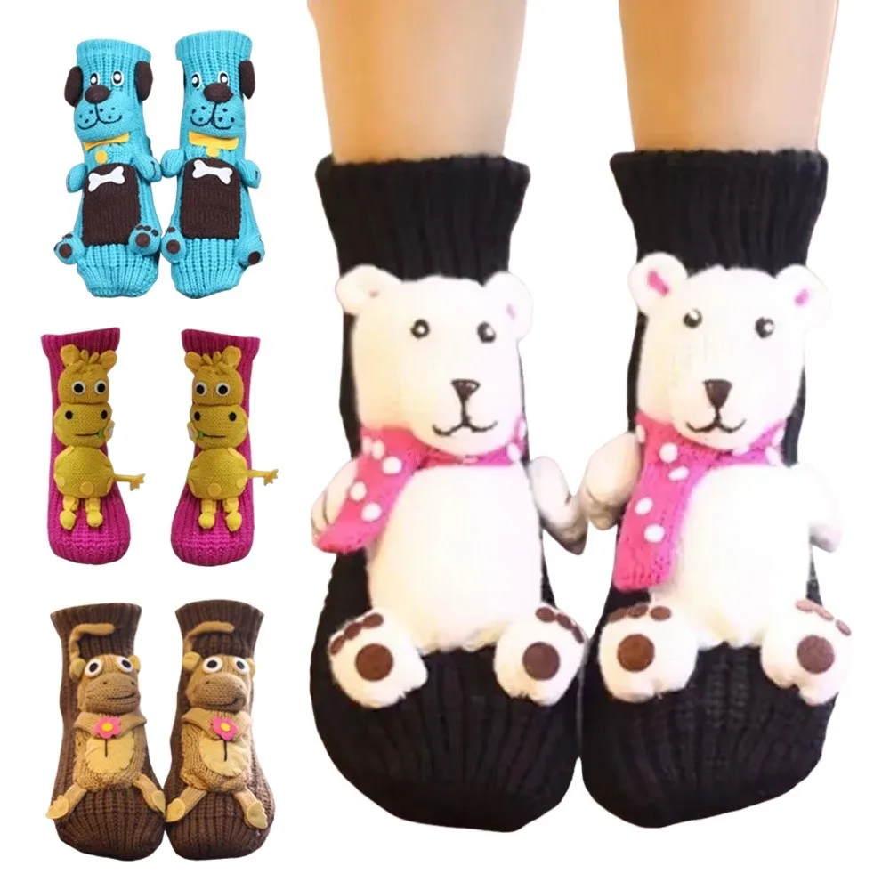 

Новые рождественские носки с 3D принтом, толстые теплые новые носки-тапочки, вязаные вручную дышащие носки с животными для мужчин и женщин