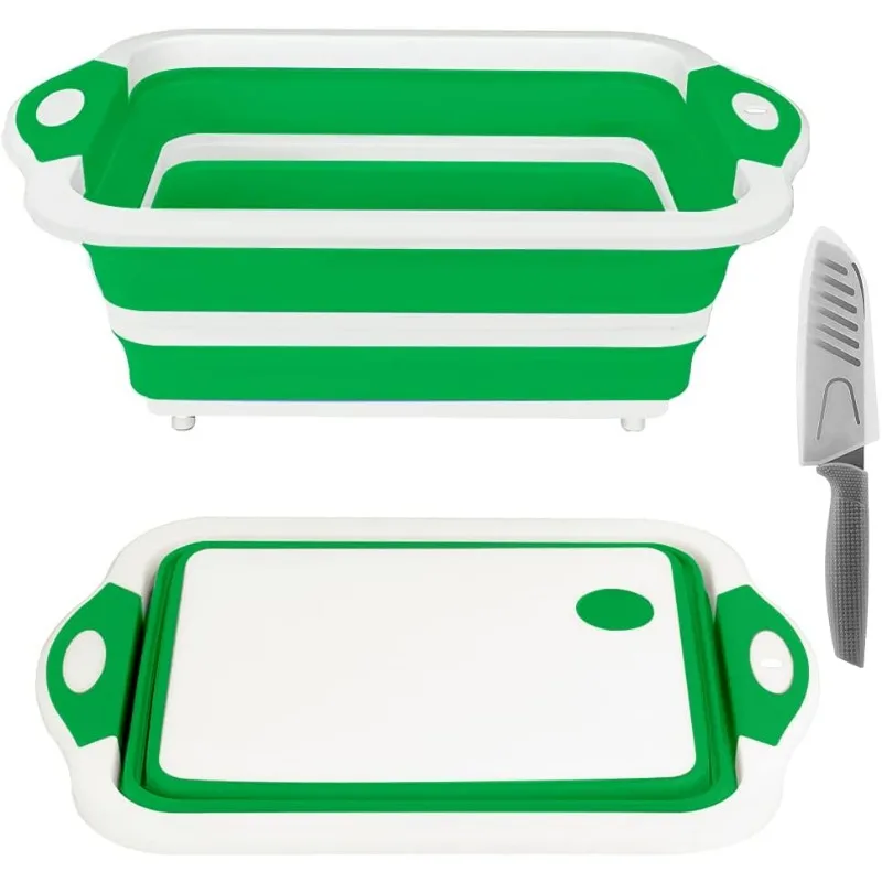 Collapsible Cutting Board, Foldable Chopping Board with Colander, Multifunctional Kitchen Vegetable Washing Basket Silicone