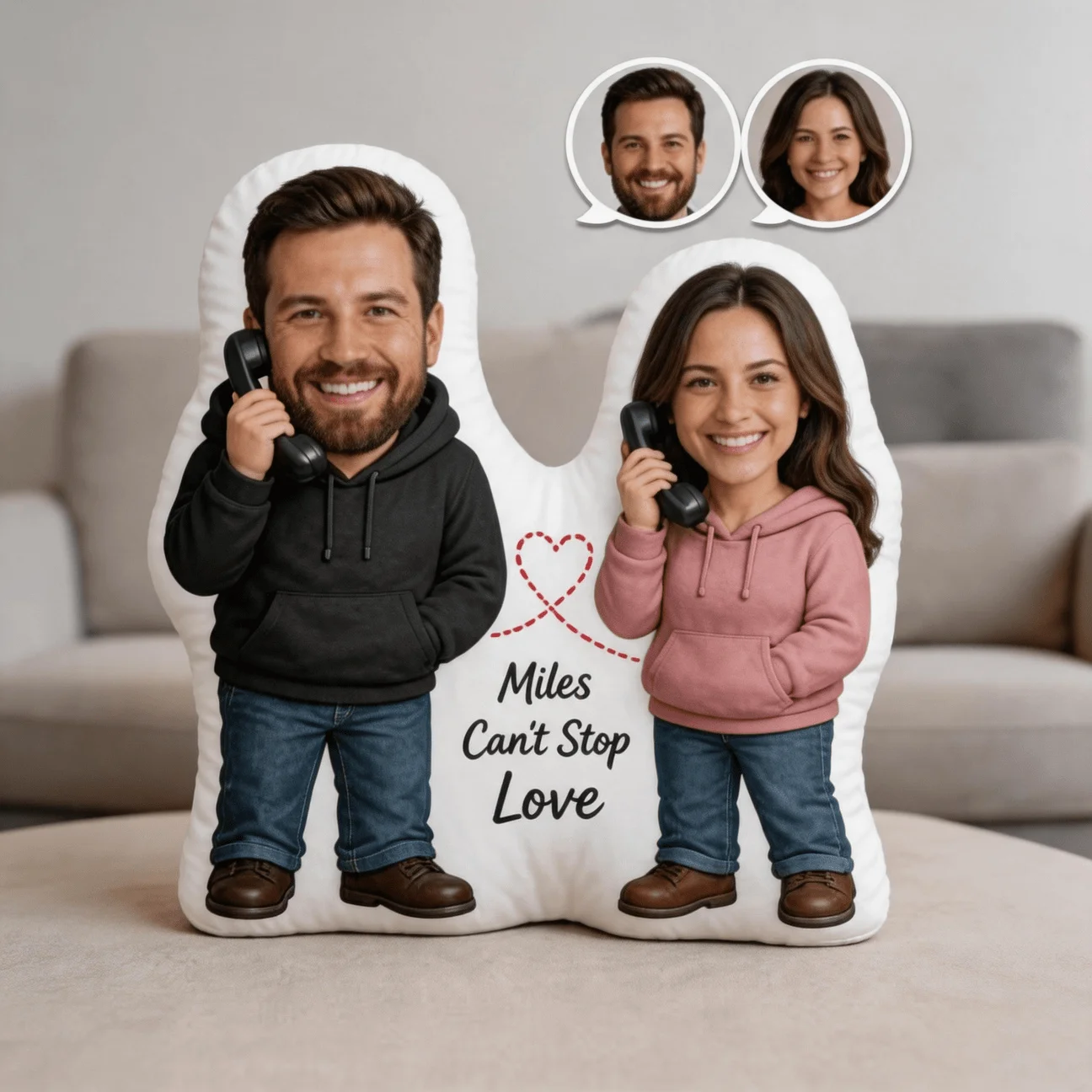 Personalized Couple Photo Shaped Pillow, Romantic Long Distance Love Custom Picture Decorative Cushion with Double-Sided Printin