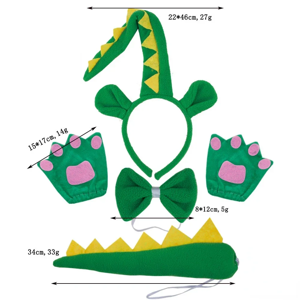Party Holidays Animal Dinosaur Costume Green Tutu Skirt Ear Headband Tail Cosplay Props Halloween for Girls Women Festival