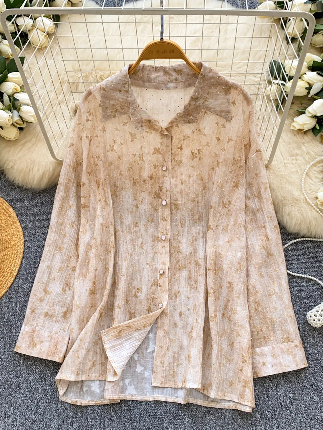 

Korean Lapel Casual Long-sleeved Shirt Women's Loose Sunscreen New Fashion Print Single Breasted Casual Blouse Tops Clothes