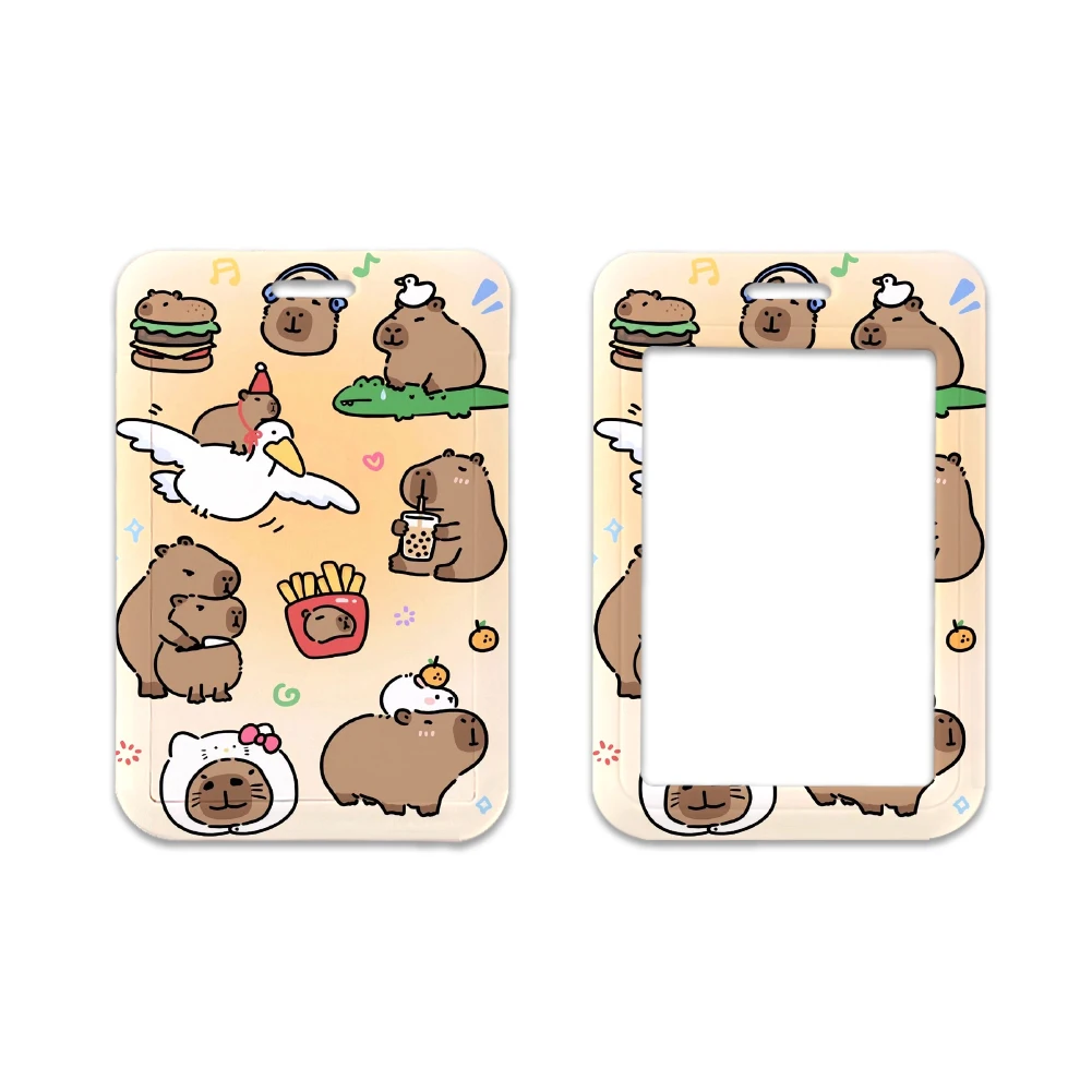 Cartoon Capybara Swimming Cute Door Card Case Hanging Rope Badge Holder Neck Strap Business Card Small Gift