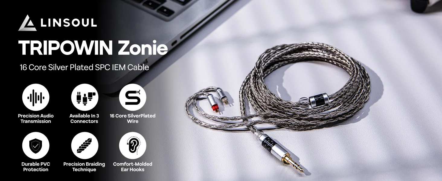 Tripowin Zonie 2 Meter 16 Kerne versilbertes Kabel SPC Kopfhörerkabel QDC MMCX 2 PIN für 7 Hz Null – Detail 1