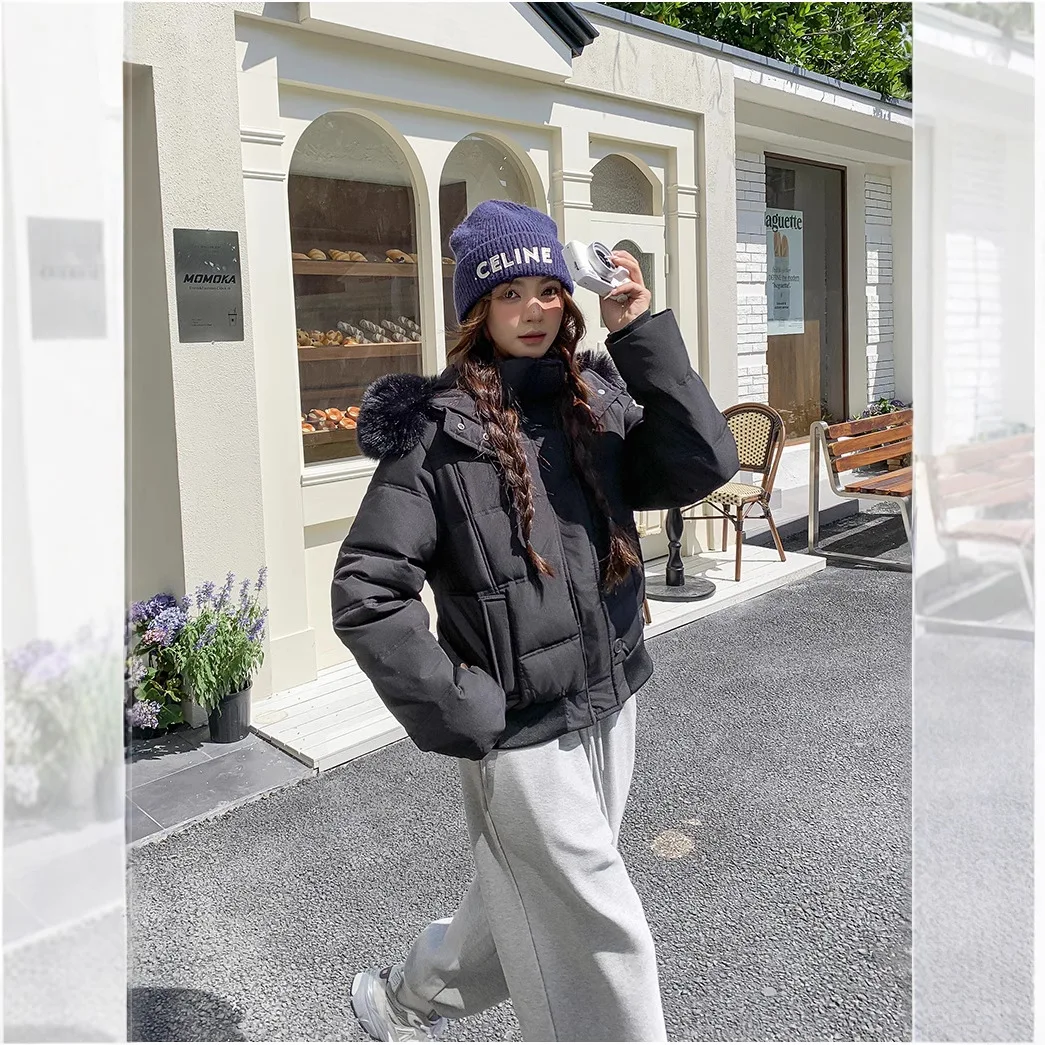 Parkas Women Short Coats Hooded Fur Collar Jackets Thick Warm Y2k Streetwear Elegant Jacket Work Coat Autumn Winter 2025