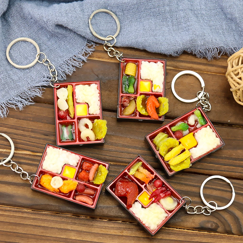 Simulation PVC Mini Bento Keychain Picnic Lunch Fast Food Pendant Key Ring Lunchbox Bag Purse Ornament Charms Woman Jewelry Gift