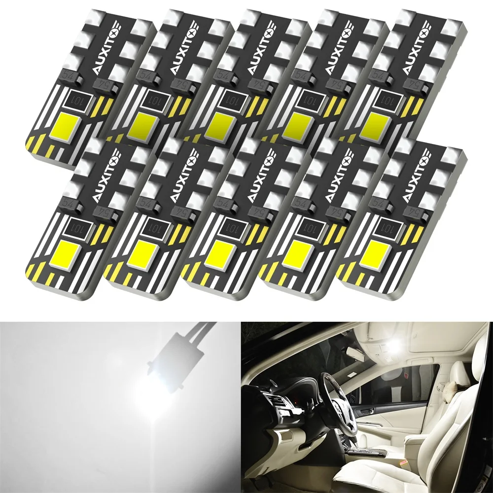 AUXITO 10Pcs T10 LED Lamp W5W 168 194 LED Bulb Error Free Dome Light Super Bright White Car Interior Reading Lights Auto Lamps