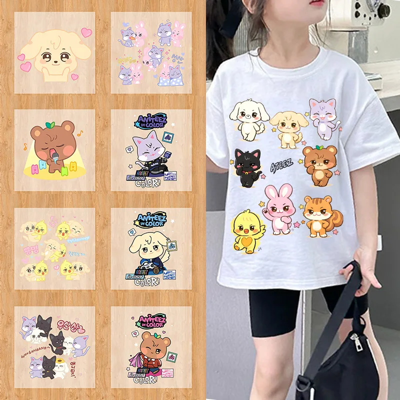 ATEEZS Heat Transfer Stickers Cute SAN SEONGHWA WOOYOUNG Iron on Patches Bags Hat Clothes Fashion DIY Appliques Decoration Gift