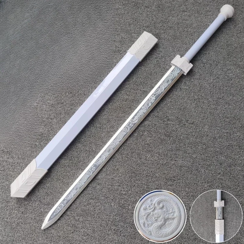 

Short Bamboo Sword Han Sword Solid Wood Ancient Style Props with Sheath Training 85cm