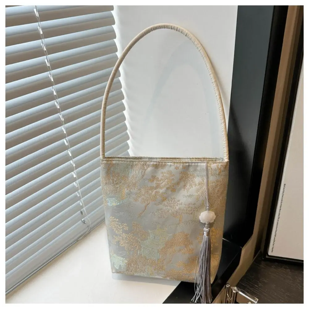 

Creative Printed Embroidery Shoulder Bag Handbag Floral Hanfu Bucket Bag Large Capacity Tote Bag Flower Underarm Bag Gift