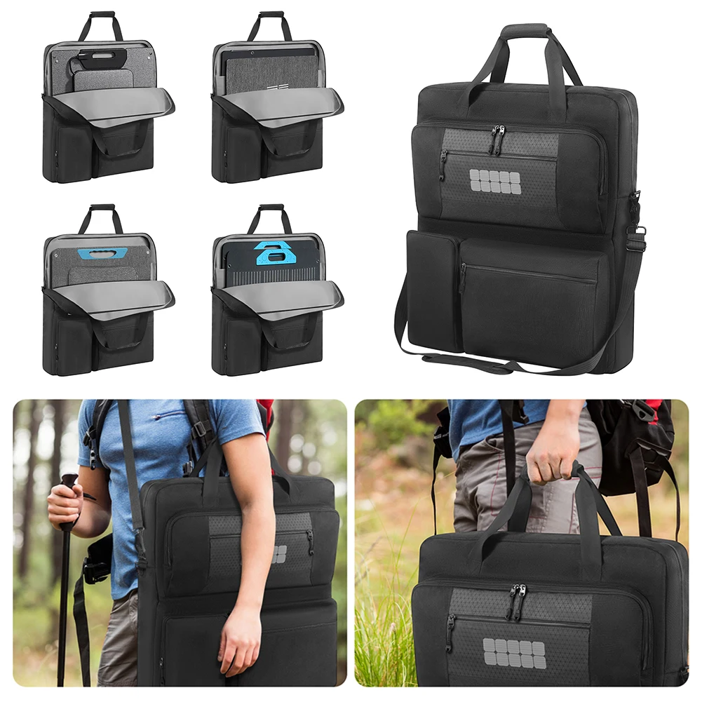 Solar Panel Storage Bags Large Capacity Padded Travel Solar Panel Organizer Multi-Pocket for Portable Solar/BLUETTI 100W & 200W