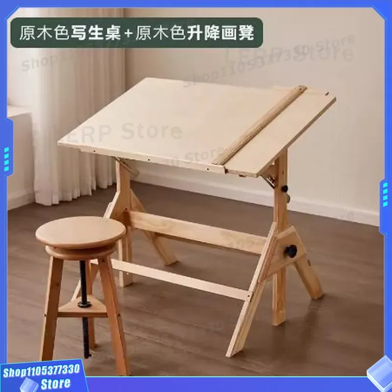 Adjustable Height Solid Wood Art Drawing Table Tilt Lift Painting Desk for Designer Engineering Drafting Workstation