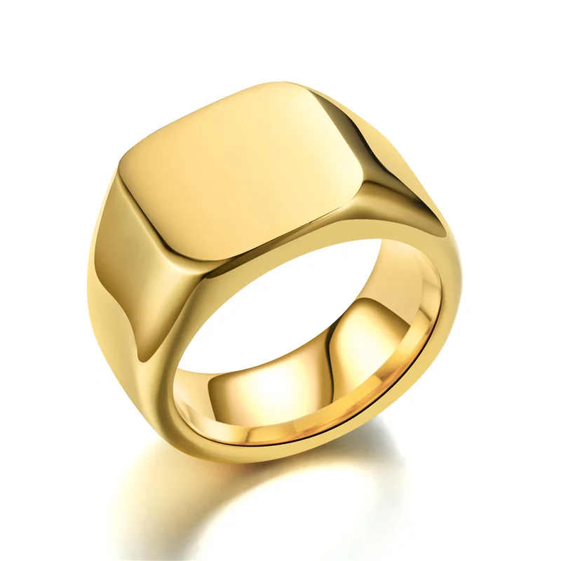 New 2025 Metal Glossy Rings For Men Geometric Width Square Signet Charm Ring Punk Boyfriend Jewelry Bague Homme Wholesale