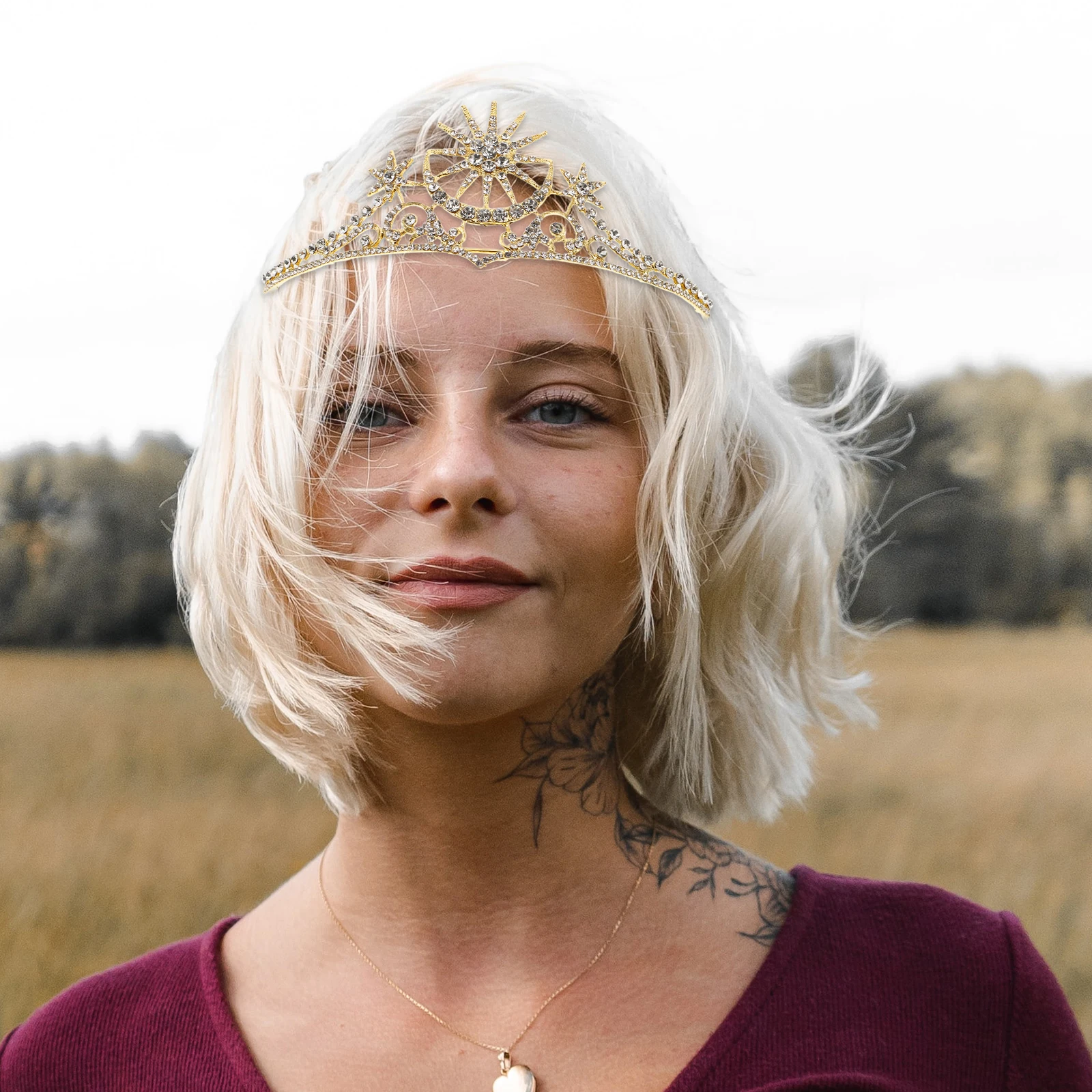 

Luxury Rhinestone Tiara Crown Wedding Bridal Headband Party Crowns Elegant Headdress Celebrations Decor Star Moon Design