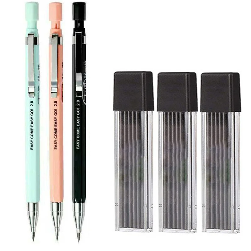 Mechanical Pencil Set 2.0mm With 2B Black/Colors Lead Refill For Writing Sketching Art Drawing Painting School Automatic Pencil