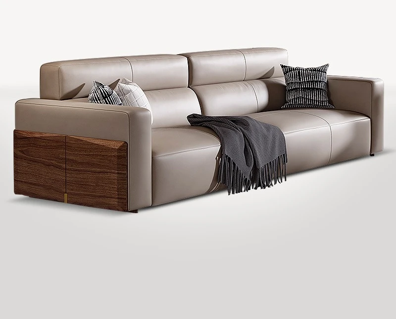 Leather sofa combination straight row multi-person first layer leather
