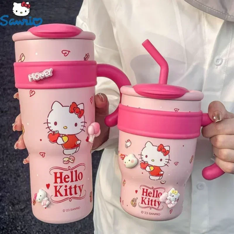 New Sanrio Cute Insulated 1200ml Water Bottle Large Capacity Straw Thermos Cup My Melody Cartoon Children Stainless Cup Gift