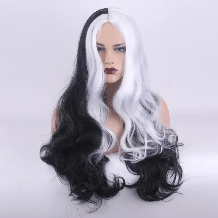 

Anime 65cm de Vil Black & White Long Curly Hair for Deville Heat Resistant Cosplay Costume Wigs Accessories