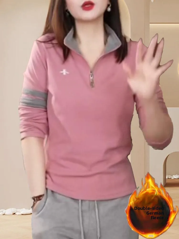 Top invernale da donna versatile in velluto double face color blo f zip lunga base Sve irt Faionable antietà