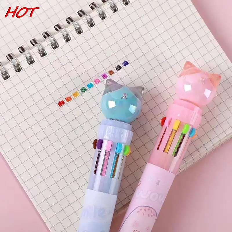 1pc 10 Farben kawaii Katze Kugelschreiber kreative Cartoon einziehbare mehrfarbige Kugelschreiber Markierung Stift Schule Büro Briefpapier