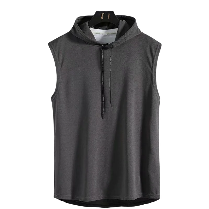 Mens Sleeveless Hooded Tank Tops Summer Gym Bodybuilding Fitness Sport Workout Singlet Solid Color Sports Vest