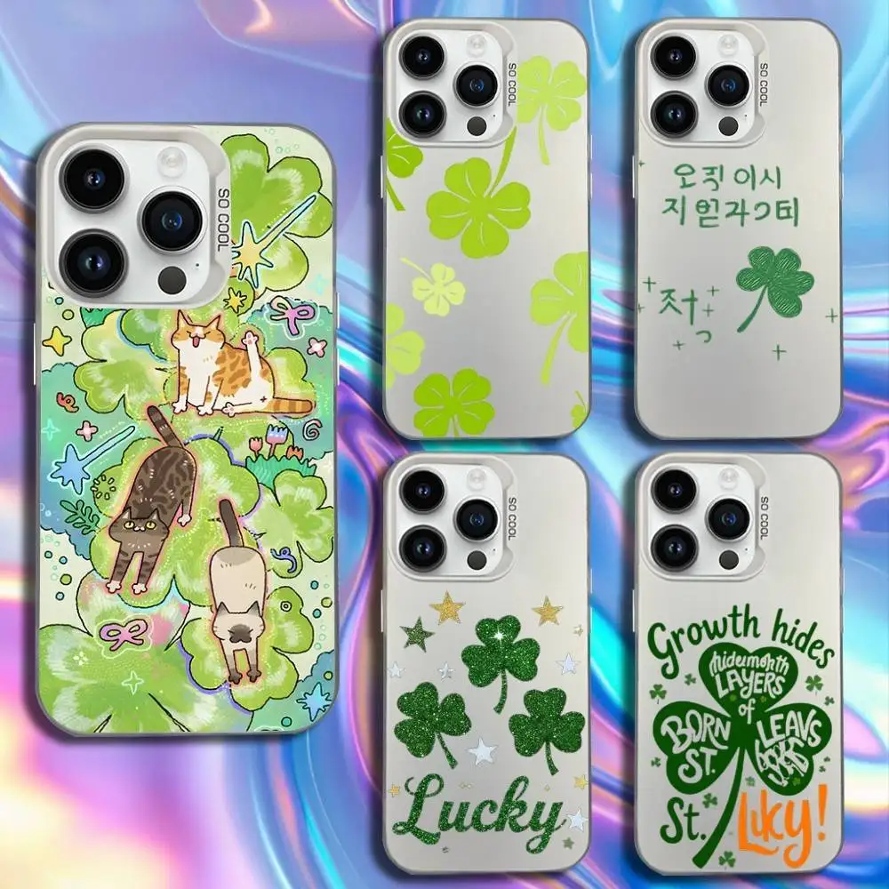 

Lucky Four-leaf clover Phone Case For iPhone 17,16,15,14,13,12,11,Mini,Pro,SE,MAX White Matte Shockproof Cover