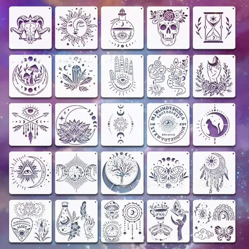 25 قطعة من استنسل كوكبة العرافة قابلة لإعادة الاستخدام DIY قالب رش جرافيتي للرسم على الأثاث والقماش والجدار