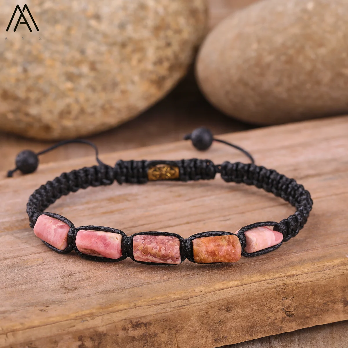 Natürliche schwarze Turmalin Nugget Perlen geknotet handgemachte gewebte Armband Frauen Stein Perlen Geflecht Armband verstellbar N0456AMI – Detail 8