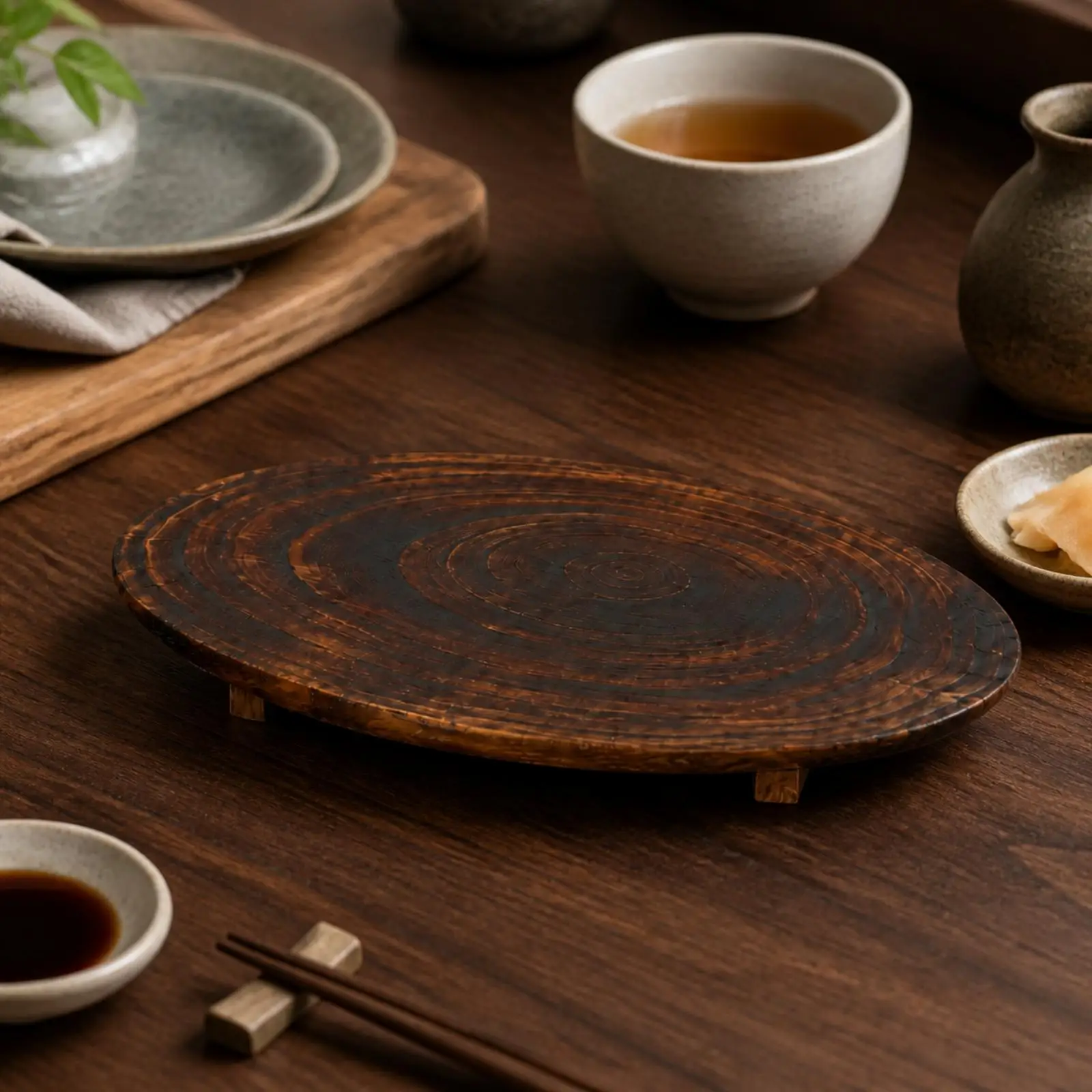 Raised Wood Sushi Platter for Japanese Style Dining Decorative Tray for Party Serving