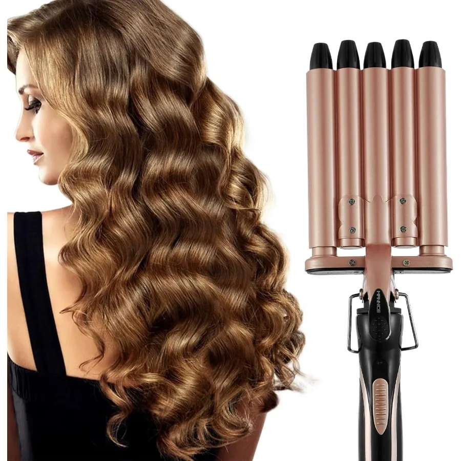 

Щипцы и волны для волос с 5 бочками, быстрый нагрев, портативная палочка 15 мм для длинных волос, двухступенчатая температура, волнистые бигуди, золото