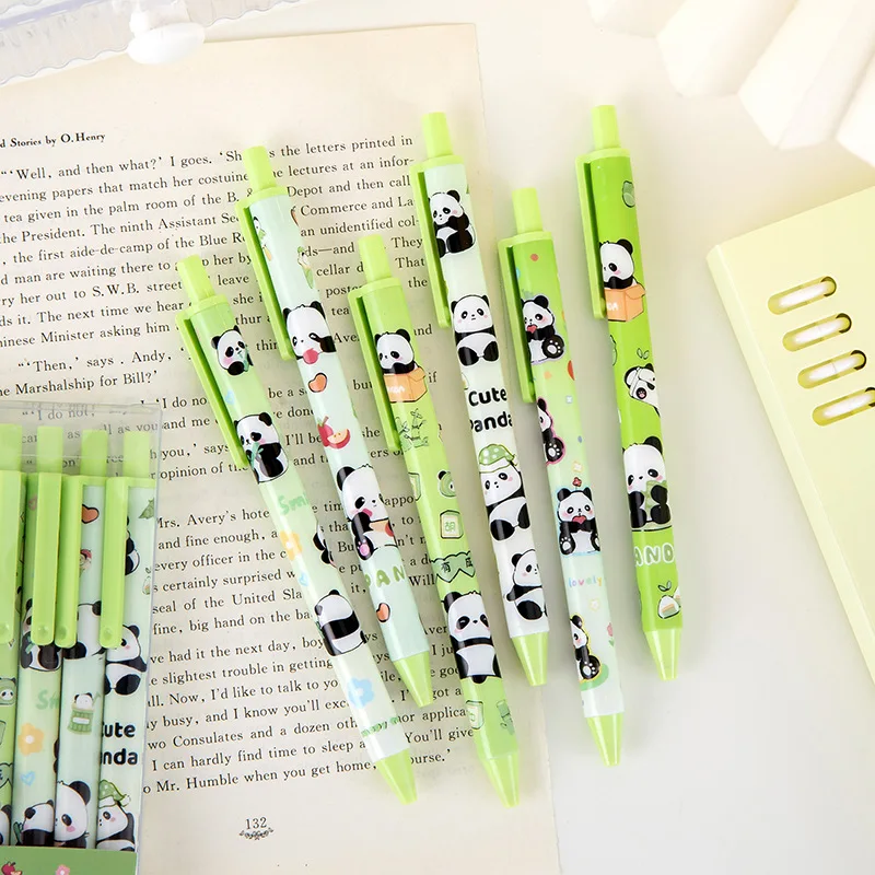 10Pcs/Lot Cute Panda Press Gel Pens Kawaii Cartoon Panda Bear 0.5mm Black Ink Writing Pen Kids School Stationery Office Supplies