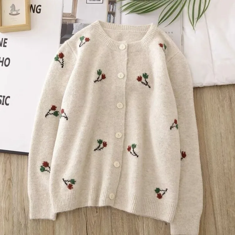 Cardigan Brodé pour Femme, Pull, Nouvelle Collection Automne Hiver