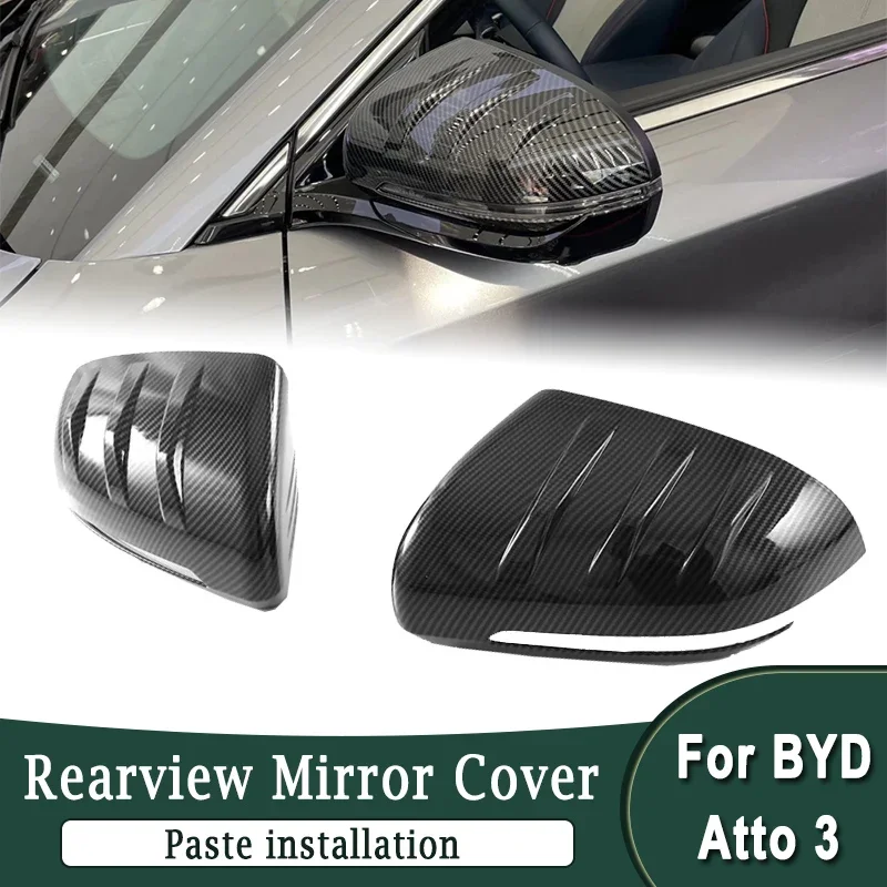 

For BYD Atto 3 Yuan Plus 2022-2023 Side Rearview Mirror Cover Black Carbon Fiber Look Mirror Protection Decoration Housing Cap