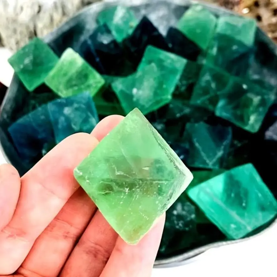 Natural Energy Gemstone Fluorite Octahedron Crystal Mineral Reiki Healing Spiritual DIY Accessories Collection Gifts