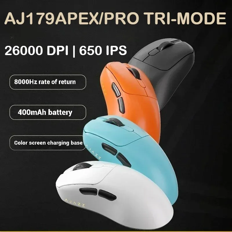 

Ajazz AJ179 APEX Wireless Mouse 3Mode with RGB Charging Base Lightweight PAW3395 8k Return Rate 26K DPI Gaming Esports Mouse