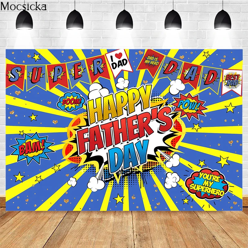 Happy Fathers Day Photography Background My Superhero Father Photo Background Bunting Bomb Decoration Studio Photo Props Banner