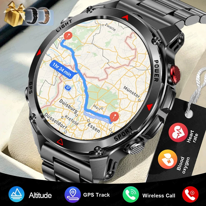 2025Новые уличные военные умные часы для мужчин 1,46 дюйма AMOLED встроенный GPS компас высотомер 3ATM водонепроницаемые часы BT Call SmartWatches