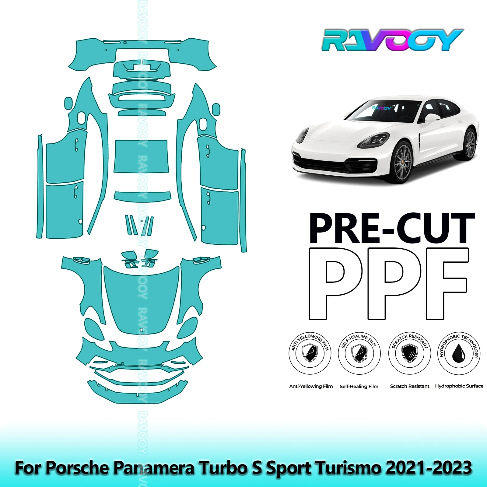 

8.5Mil Precut PPF Paint Protection Film Full Vehicle Clear Bra For Porsche Panamera Turbo S Sport Turismo 2021-2023
