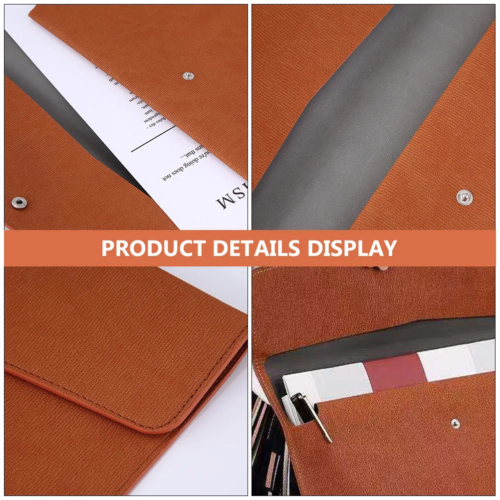 

Pu File Storage Case Business Document Bag A4 Size Large Capacity Office Organizer Travel Briefcase Snap Button File