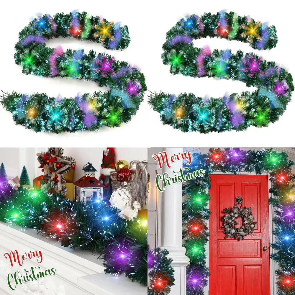 

9-футовая предварительно освещенная оптоволоконная рождественская гирлянда со светодиодной подсветкой и электронным источником питания для праздничного декора