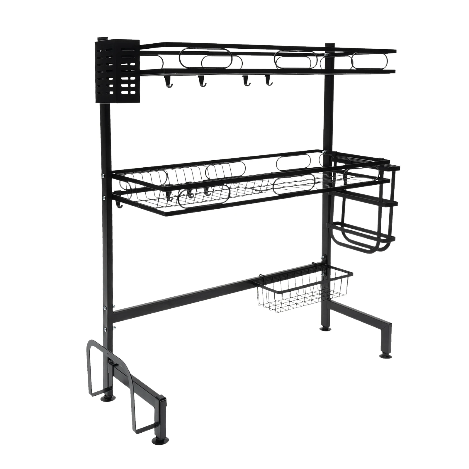 Étagère de rangement en acier au carbone, au-dessus de l\'évier, vaccage de la vaisselle, Couverts à proximité, Seau de cuisine, Top, Organisateur de