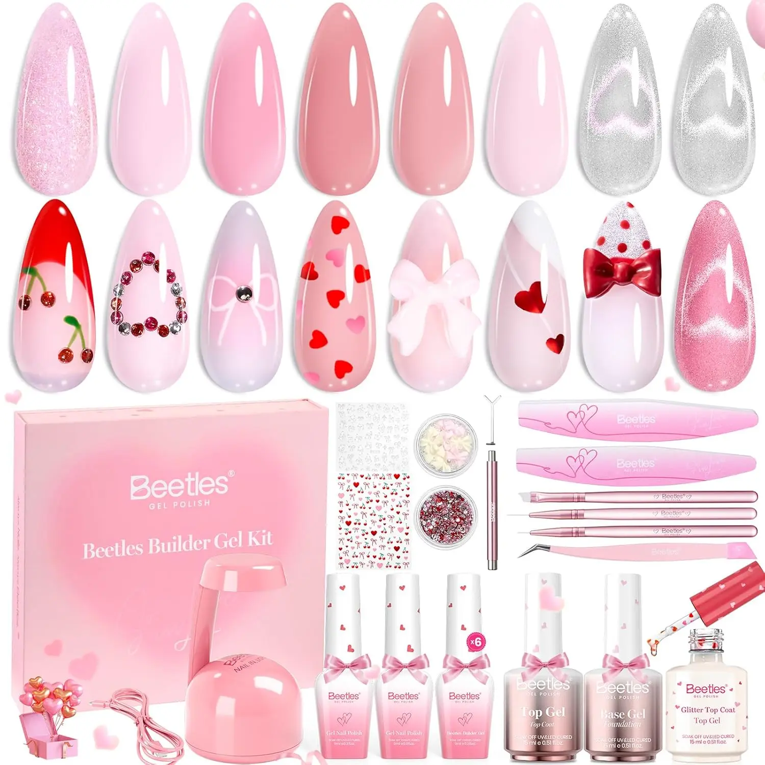 

Valentine's Pink Builder Gel Kit with Mini Lamp - Strengthening Nail Building Set for DIY Home Salon