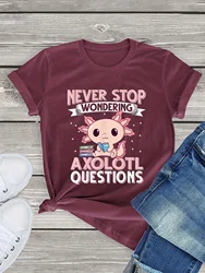 Cartoon Axolotl Print T-Shirt, Short Sleeve Crew Neck Casual Top For Summer & Spring, Women's Clothing
