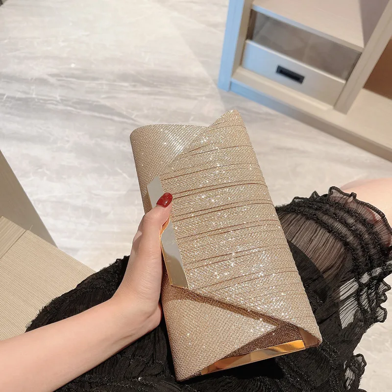 

Glitter Envelope Handbag Women Shiny Gold Folded Long Purse Female Trendy Day Clutch Bling Bridal Wedding Party Evening Bag