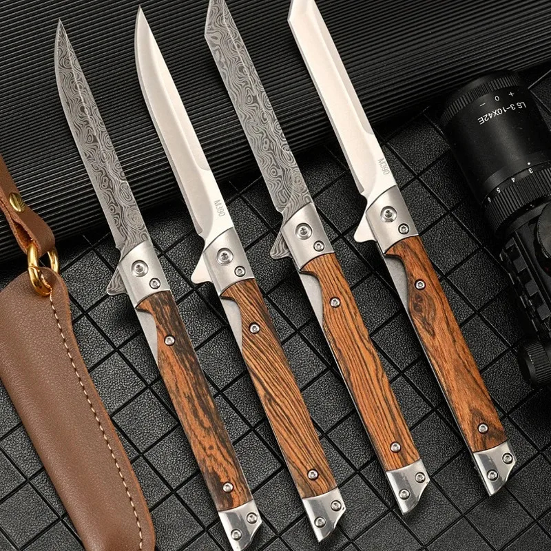 Cuchillo plegable multifuncional para exteriores, cuchillo plegable de acero de Damasco de alta dureza, cuchillo portátil para frutas