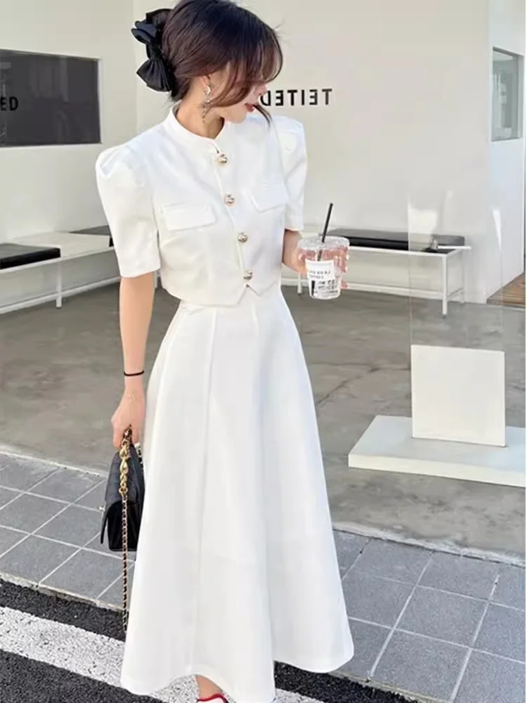 

Ele Summer 2024 Women's Fraance Sle f-Skirt Two-Piece Set Faionable Salt System Clothing Polyester Fiber ort S...