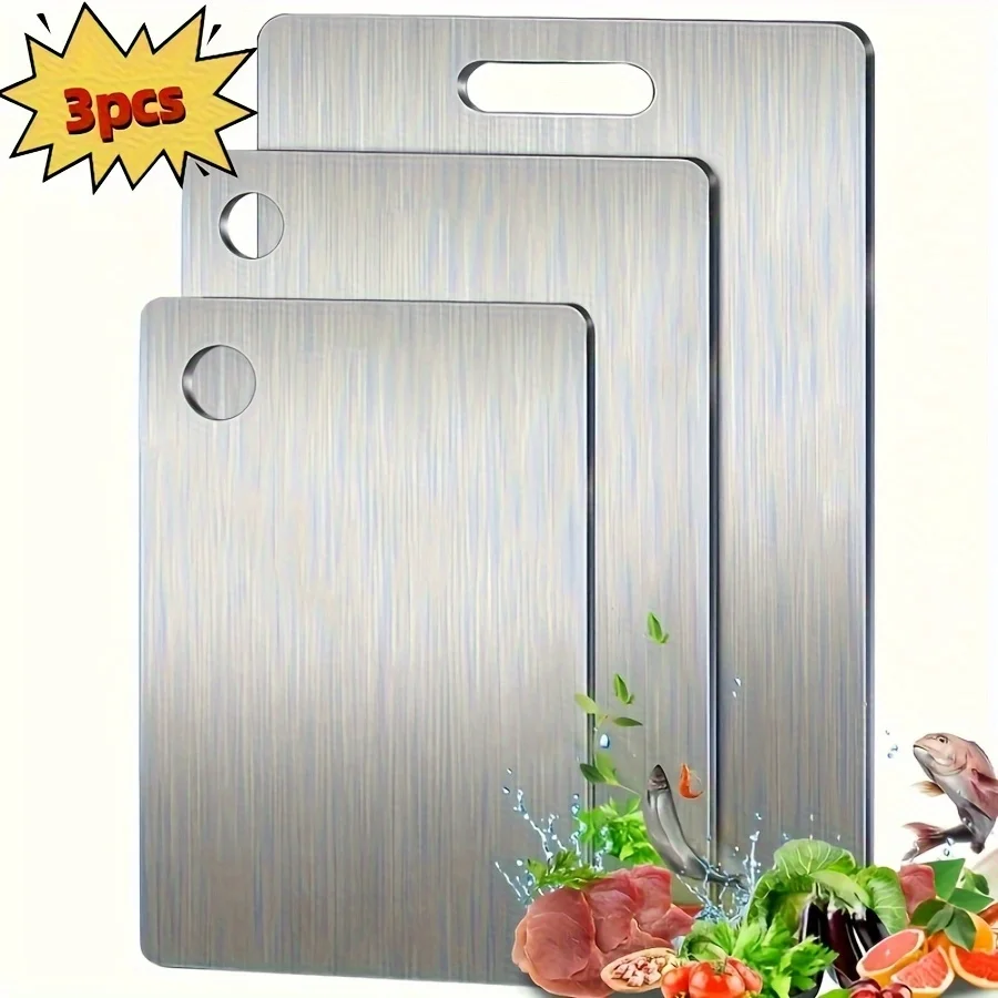 

3pcs Premium Stainless Steel Double Sided Cutting Board Set Dual Use for Vegetables Meat Durable Food Grade with Easy Grip