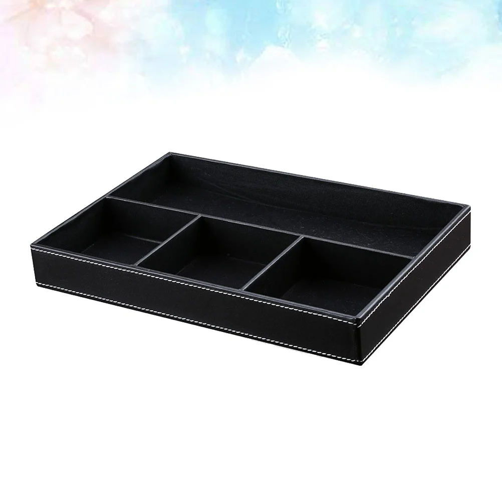 PU Storage Box Black 4 Compartments Durable Multifunctional Organizer Jewelry Storage Desktop Case for Home Office