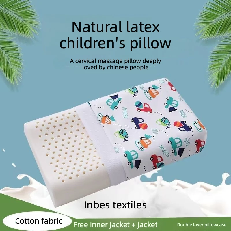 Children's latex pillow, infant pillow core, cartoon pure cotton pillowcase, natural latex, Class A latex pillow, comfortable.