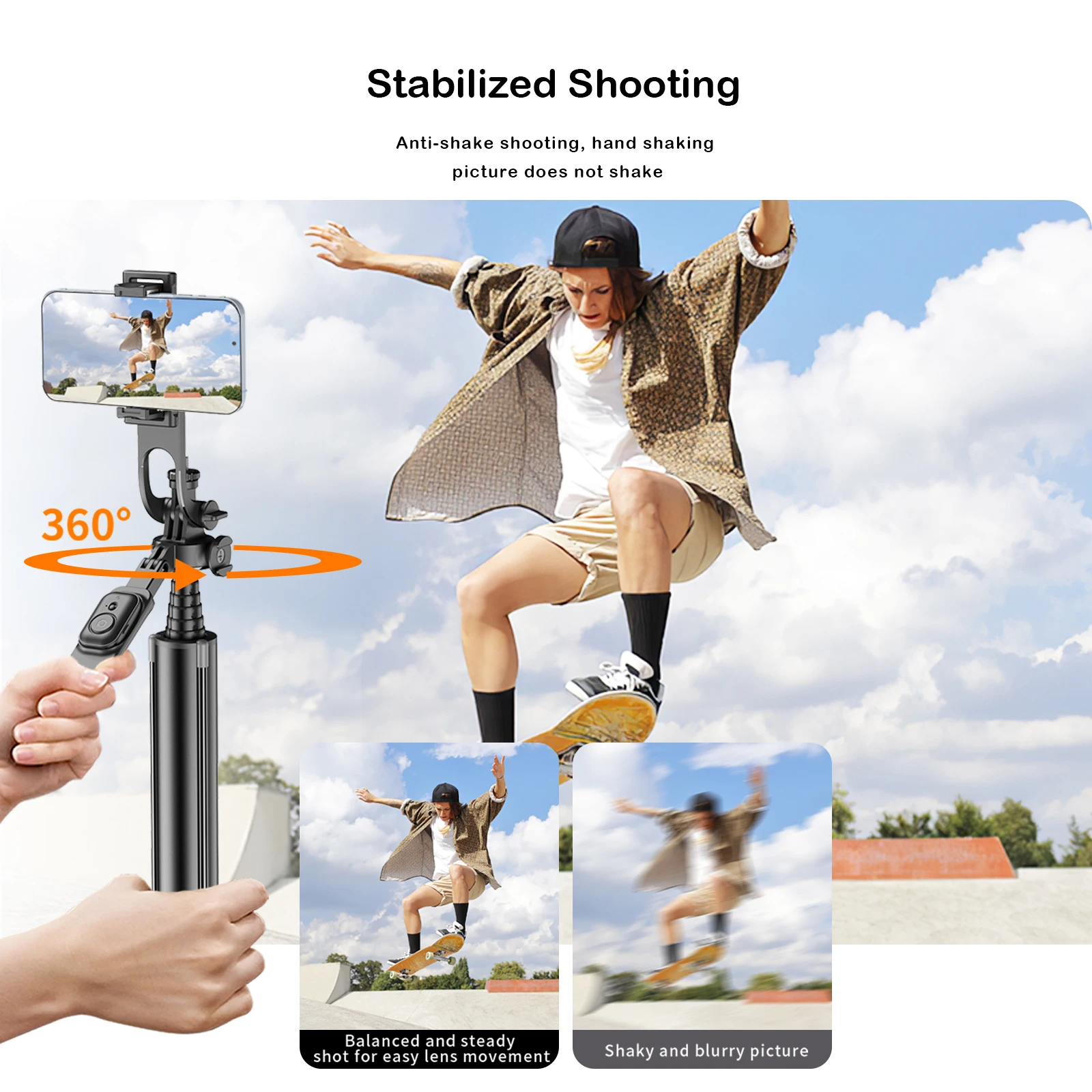 

BOEICA 193cm Tripod Selfie Stick Stand Foldable Monopod With Detachable Bluetooth Remote Control Stabilizer for Phone Camera