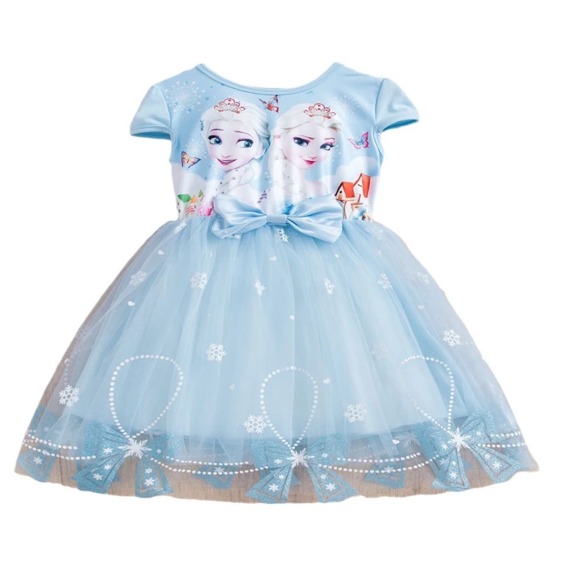 Mode Nieuwe Baby Jurken Zomer Kids Meisjes Kleding Cartoon Frozen Elsa Prinses Jurk Met Korte Mouwen Feest Bruiloft Peuter Tops